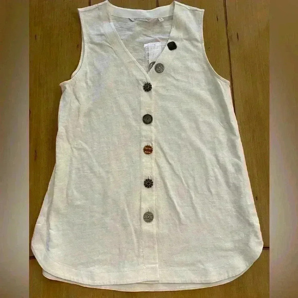 Soft Surroundings Women’s Sleeveless Delia Buttons Cotton V-Neck Tank NEW XS-S - Picture 1 of 13